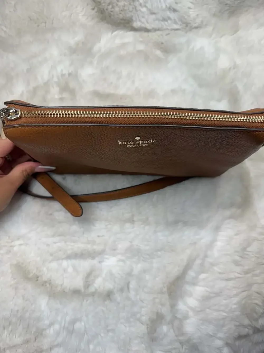 Kate Spade Triple Gusset Crossbody Bag in Warm Ginger Brown Leather